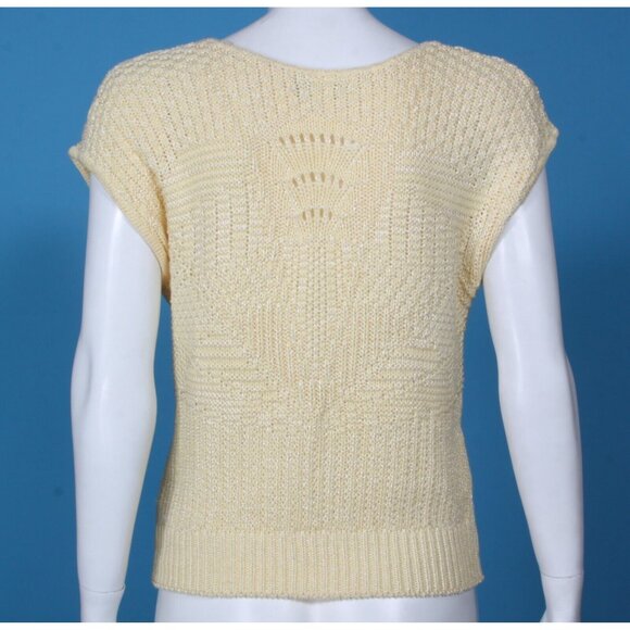 Vintage 80s Cross-Country Knits Yellow Pointelle Cottagecore Top sz M USA /309 - Picture 4 of 5